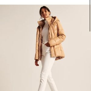 Ultra mid length vegan leather puffer